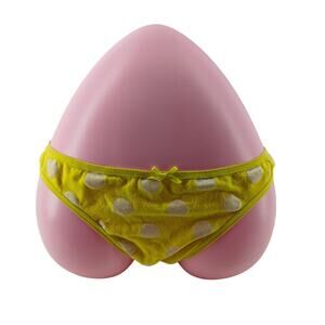 Vintage Victoria Secret PINK Yellow White Polka Dot Cotton Thong Panty Large